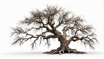 An aged, eerie, dead tree isolated on a translucent or white PNG