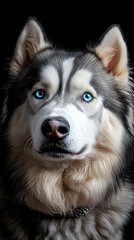 Obraz premium A close-up photo of a blue eyed Husky dog