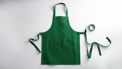 Blank green apron mockup template on white background for customizable branding  
