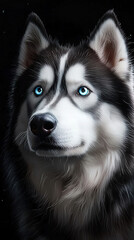 Obraz premium A close-up photo of a blue eyed Husky dog