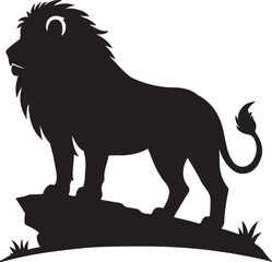 silhouette of lion standing on rock vector art illustration
