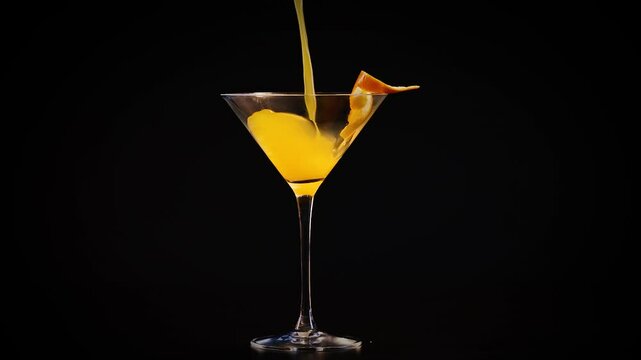 Pouring Orange Juice in Martini Glass