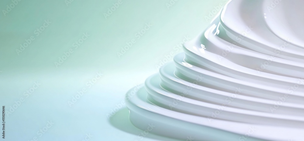 Poster A stack of white plates arranged elegantly with a soft gradient background.