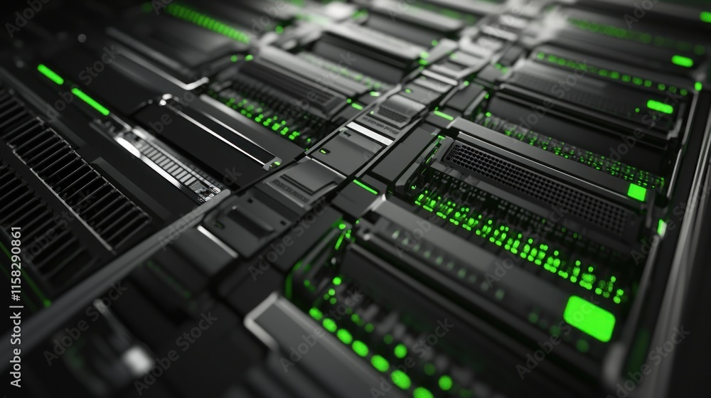Aufkleber a row of computer servers with green lights on them