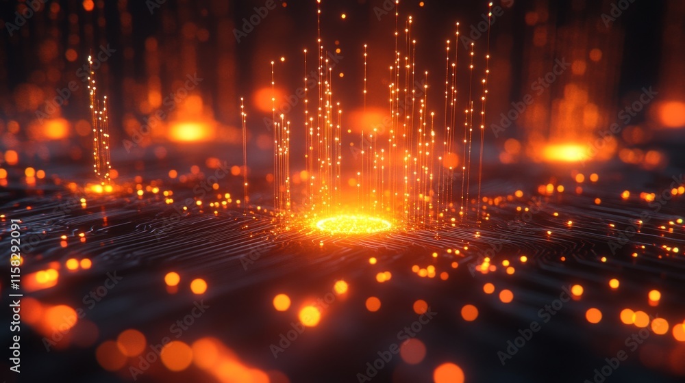 Poster fiber optic system. glowing network data stream abstract art