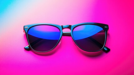 Stylish Sunglasses with Colorful Lenses on Vibrant Pink Background