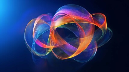 Abstract Colorful Circular Lines on a Dark Blue Background