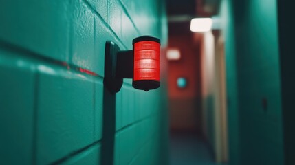 Emergency alert signal industrial hallway safety equipment alert environment close-up view warning concept