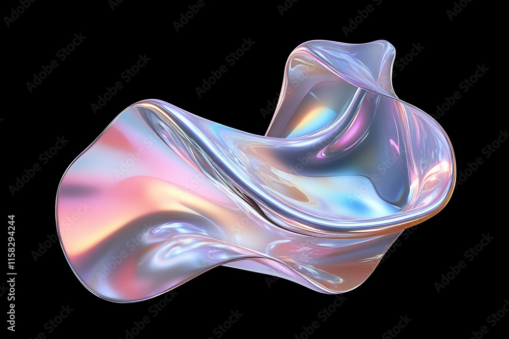 Poster a smooth, iridescent abstract shape with flowing curves and reflections.