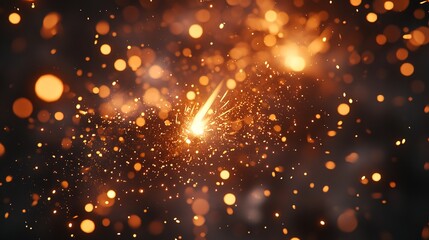 Fototapeta premium Glittering burning sparkler against blurred bokeh lights 
