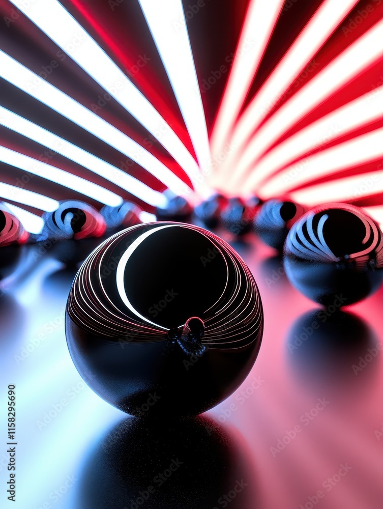 Aufkleber dynamic light patterns shining on reflective spheres futuristic environment digital art abstract vie