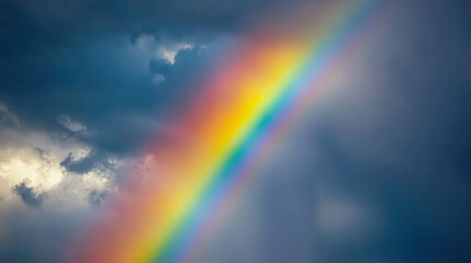 Fototapeta premium Vibrant Rainbow Arching Across Stormy Sky After Rainfall Showcasing Nature's Beauty