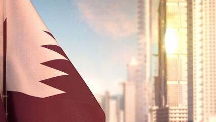 flag of Qatar on city skyscrapers buildings vanilla sunset bg for memorial day - abstract 3D rendering