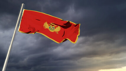 nice Montenegro flag on heavy dark clouds background - abstract 3D rendering