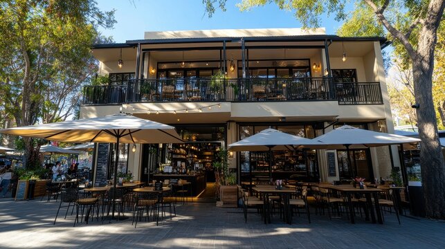 Two Story Restaurant Building Outdoor Patio Seating