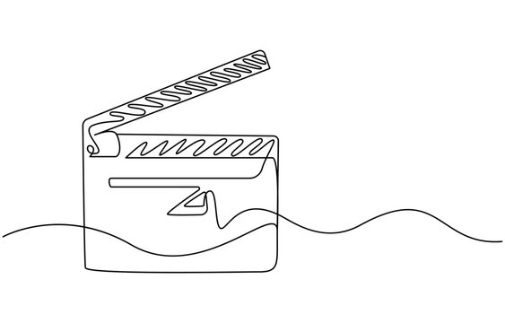 recommend clip art: Continuous line drawing of retro old classic movie board clapper and film reel. One single line art vintage film scene taker item concept design graphic