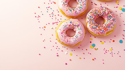 Pink Frosted 2025 Donuts with Colorful Sprinkles Festive Design" Bold and fun, the year 2025 is presented as delicious donut shapes, perfect for highlighting holiday campaigns, New