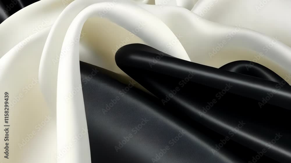 Poster elegant interplay of black and white fabric draping in soft folds showcasing texture and movement in