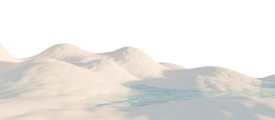 Snow-covered hills under a bright winter sky. 3D rendering.