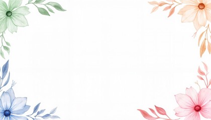 Delicate Pastel Floral Frame Featuring a Charming Assortment of Elegant Flowers and Leaves