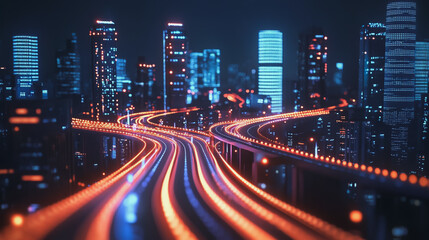 Fototapeta premium Smart Innovation city with connection cyber security network reciprocity over the night cityscape future wireless digital city and social media networking systems that connects people in the city