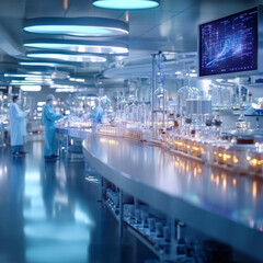 Fototapeta premium Futuristic Pharmaceutical Lab with Advanced Drug Delivery System and Holographic Interface 