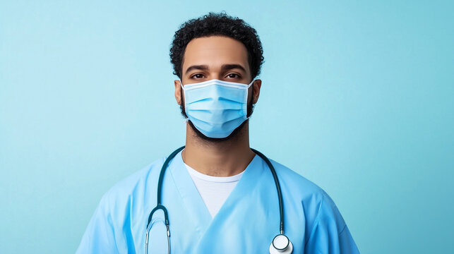 Male surgeon tying mask at operating room