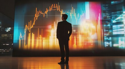 Businessman Observing Financial Market Data Graphs