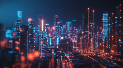 Obraz premium abstract professional business team people innovation connection of line from nail node to node on Smart Innovation city with connection cyber security network reciprocity , networking concept