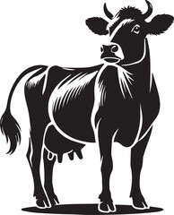 Black and white illustration of a cow