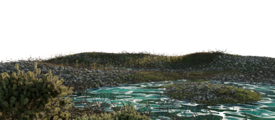 View of the river in the mountains. 3D rendering.