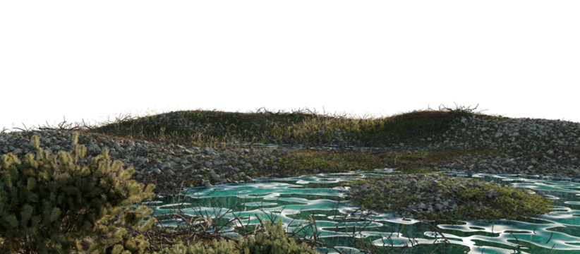 View of the river in the mountains. 3D rendering.