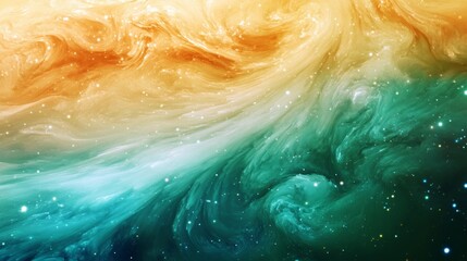 Obraz premium Abstract Cosmic Swirl with Glowing Golden and Green Energy Vortex