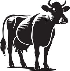 Black and white illustration of a cow