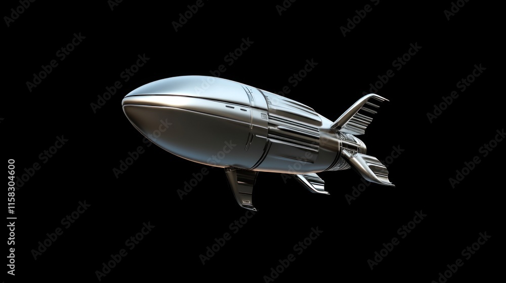 Poster launch event of a silver rocket outer space 3d model futuristic environment dynamic viewpoint sci-fi
