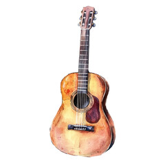 Fototapeta premium Retro Pastel Illustration of a Beautiful Acoustic Guitar in a Vintage Style Aesthetic for Music and Art Lovers