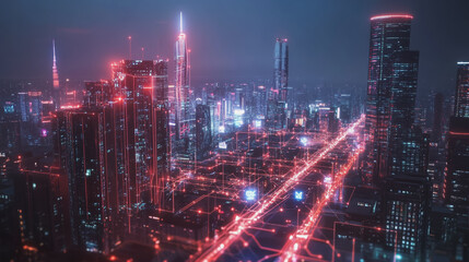 Fototapeta premium abstract professional business team people innovation connection of line from nail node to node on Smart Innovation city with connection cyber security network reciprocity , networking concept
