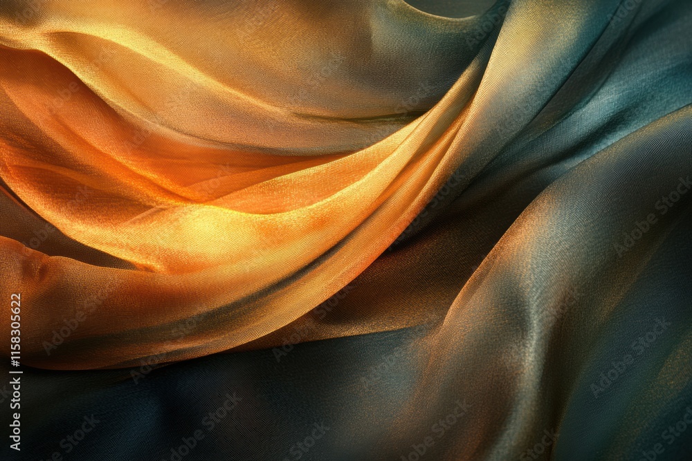 Aufkleber Luxurious silk fabric with vibrant hues and copy space for elegant mock up and text placement. Generative AI