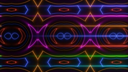 Abstract multi color neon line mandala background, for show, events, festivals and concerts program background illustration.