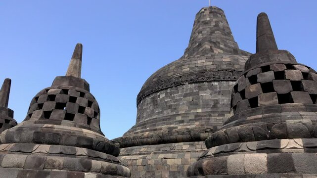 Stupas at the top of Borobudur Temple in Indonesia.