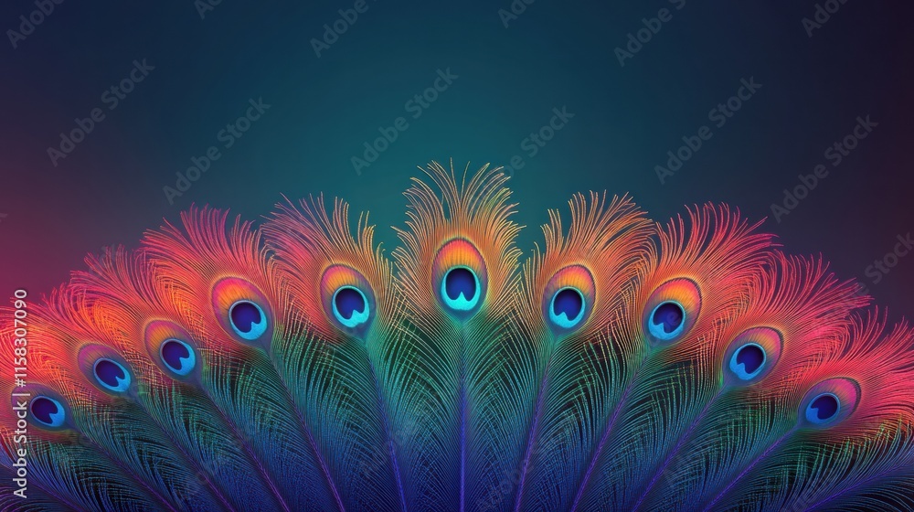Leinwandbilder display of vibrant peacock tail feathers with colorful patterns on a dark background. generative ai