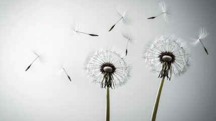 Fototapeta premium Elegant Dandelion Seeds Monochrome Floral Nature Photography