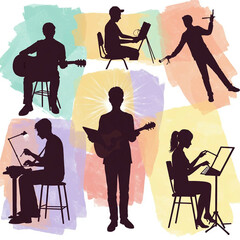 Career Choice. Illustration on the topic of choosing a profession. Silhouettes of young people of different professions.