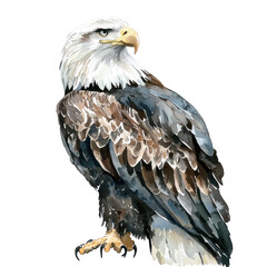 Obraz premium Detailed Watercolor Illustration of a Majestic Bald Eagle Perched Gracefully with Sharp Eyes and Distinctive Feathers