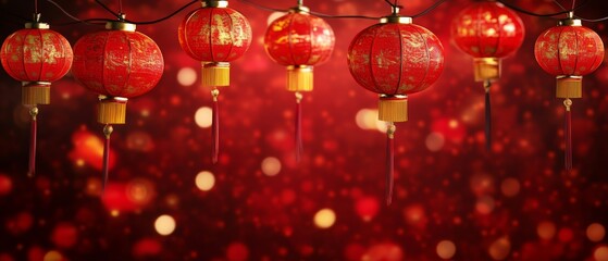 Chinese New Year Theme, A red background with a row of red lanterns hanging from it