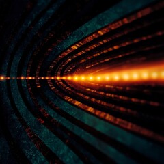 Fototapeta premium Abstract Tech Background Dark Tunnel Orange Lights Futuristic Design