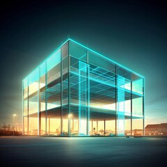 Fototapeta premium Architectural Design Modern Building Wireframe 3D Model Construction Blueprint Hologr