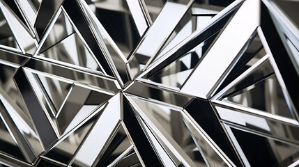 This reflective artwork features intricate geometric designs in a polished metallic finish, captivating light and producing stunning reflections that elevate any contemporary interior.