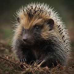 Fototapeta premium A baby porcupine with soft quills.