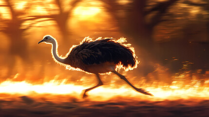 A male ostrich blazing across the australian outback: capturing the essence of wild speed generative ai. Lustral. Illustration